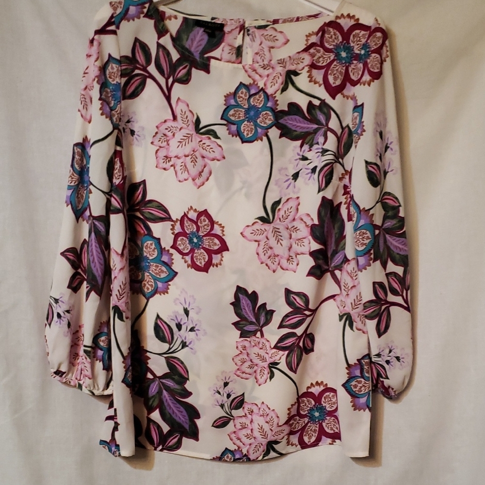 Talbots Floral Blouse - Pink and Blue
